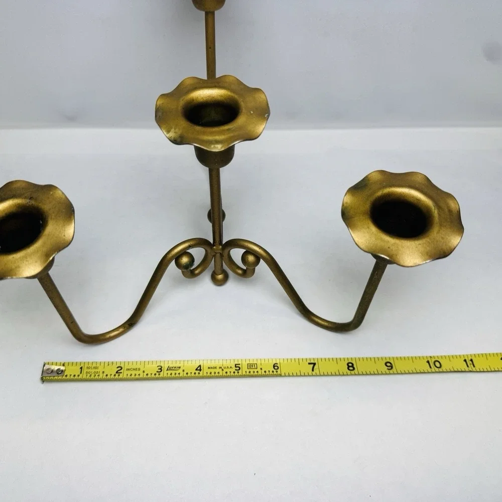 Vintage Brass Gold Tone Candle Holder Mid Century‎ Modern MCM 3 Arm Candelabra